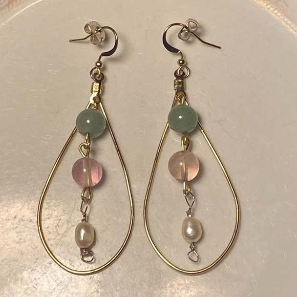 ๐๐ Tara Designs handmade dream like gold tone rain drop gemstone FWCP earrings - Picture 3 of 7